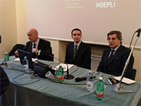 Da sinistra nella foto: il manager Rocco Sabelli, l'autore del libro, Luca Desiata, ed il presidente degli industriali, Mauro Natale 