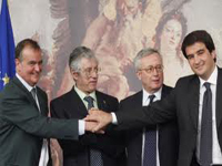 Da sinistra nella foto: i Ministri Calderoli, Bossi, Tremonti e Fitto